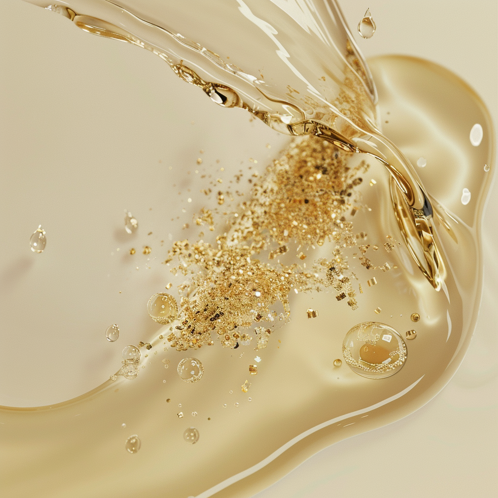 Weightless hydration, illuminated by gold